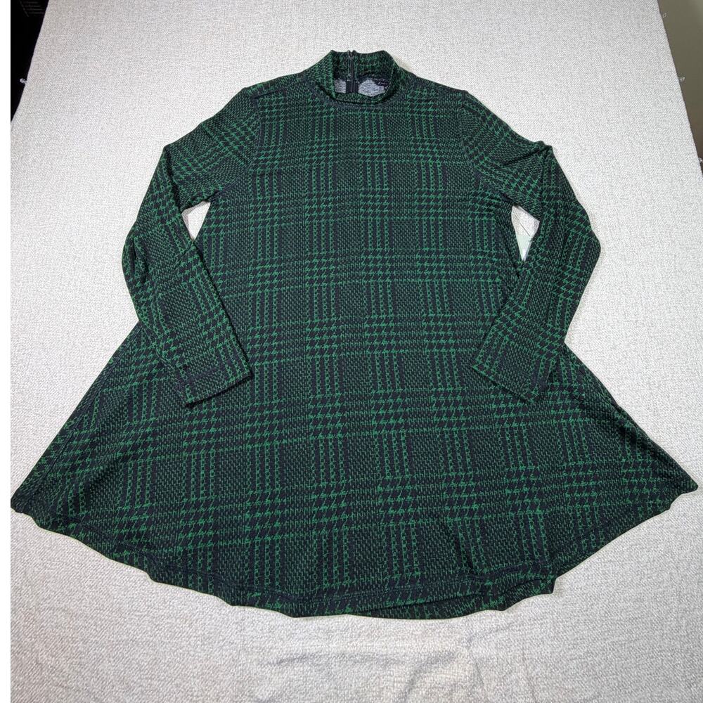John Mark Women Small Green Black Plaid Lockstitch Long Sleeve Xmas Pullover Top